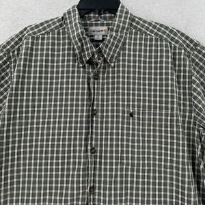 Carhartt Shirt Short Sleeve Button Up Green Plaid Relaxed Fit Shirt Mens XXL 2XL